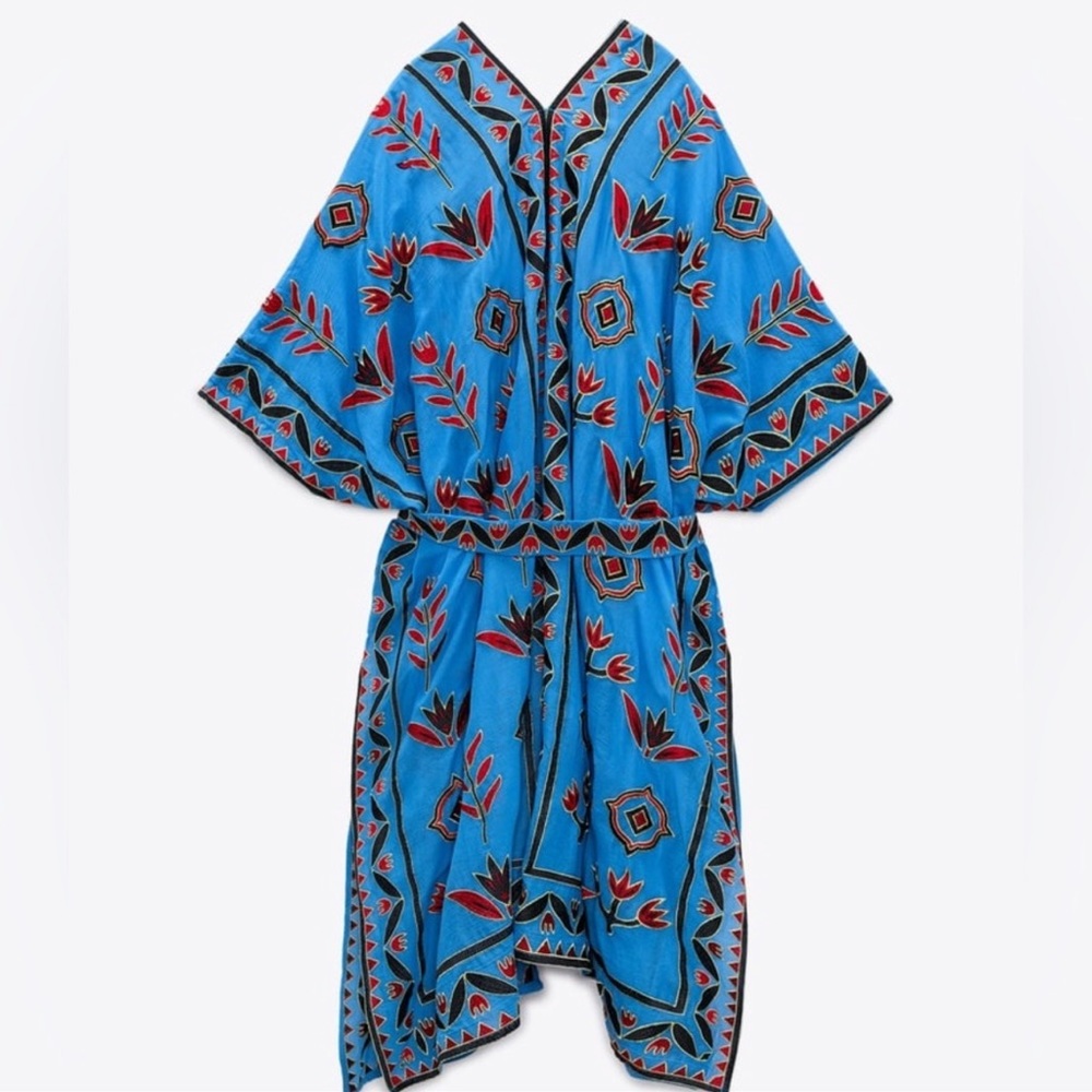 ZARA EMBROIDERED KIMONO WITH SELF TIE OPTIONAL BELT